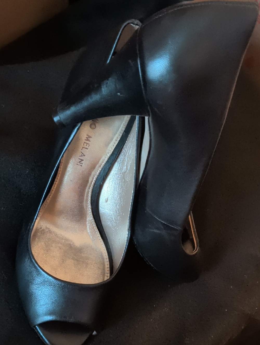 ANTONIO MELANI Black Peep-Toe Leather Pumps